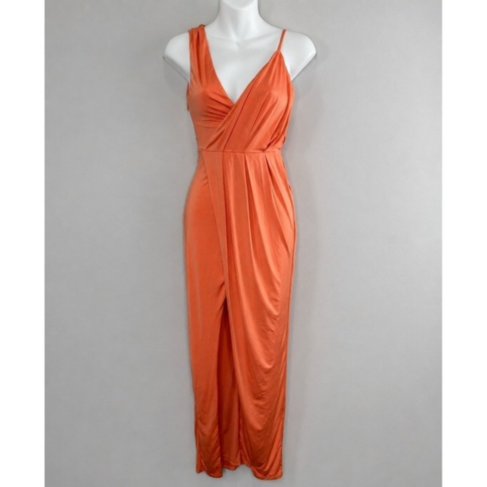 Revolve NBD Sangria Gown XXS Sherbert Orange Wrap Front Slit Sleeveless Formal